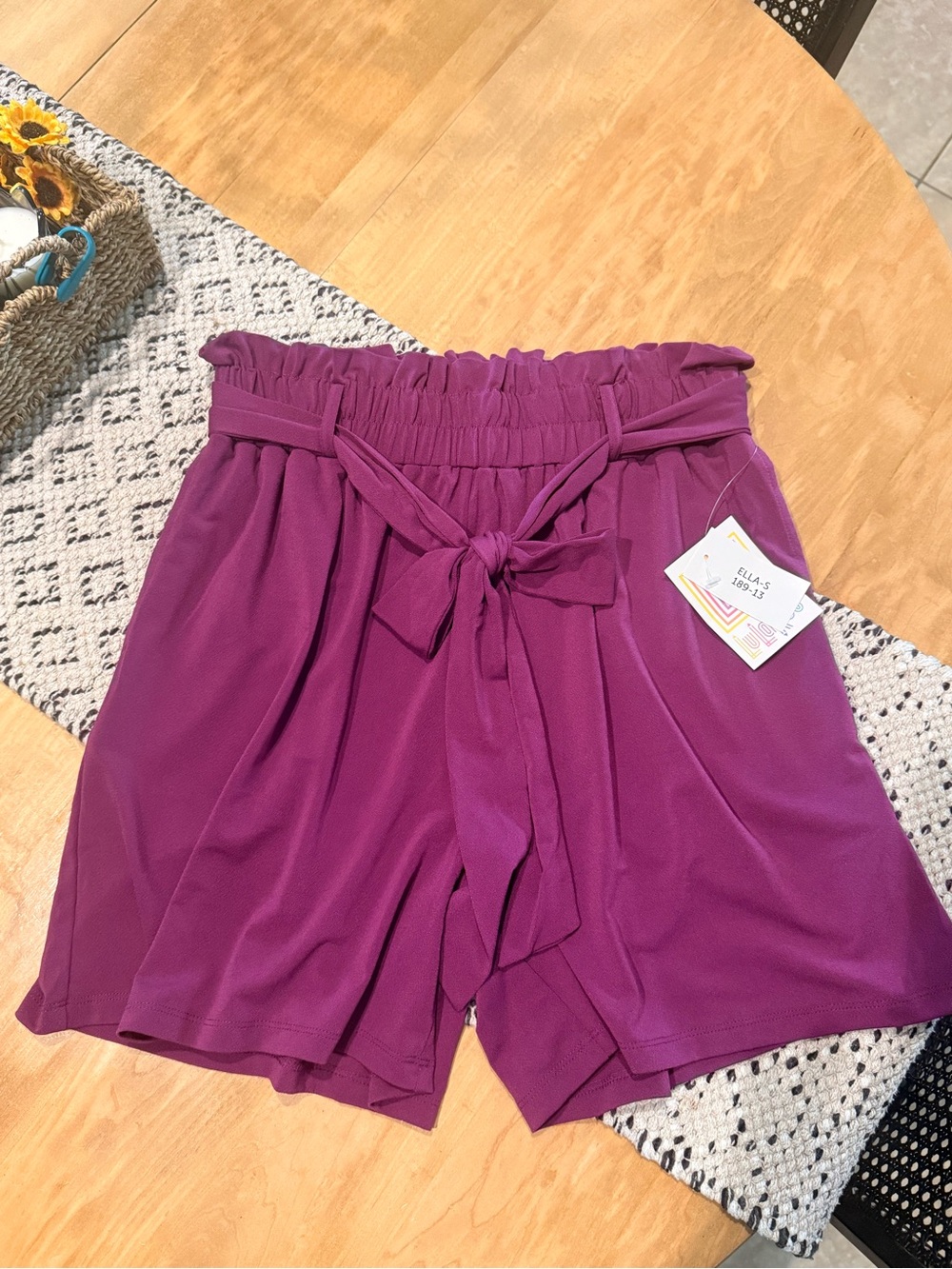 LuLaRoe High-Waist Paperbag Shorts in Magenta Purple